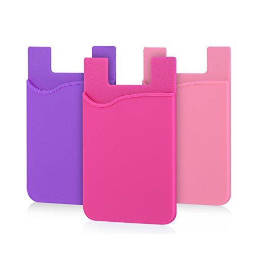 Cell Phone Card Holder for Back of Phone,Silicone Stick On Phone Wallet - color: Pink,Purple,Rose