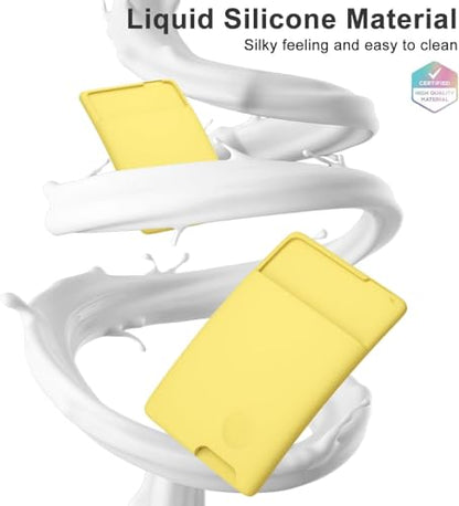 oakxco Phone Wallet Stick On, Secure Phone Card Holder Silicone, Adhesive Pocket Sleeve ID Credit Card, Slim Thin Card Case for Men Women Cute, Compatible with Apple iPhone Samsung Pixel, Yellow - color: Yellow