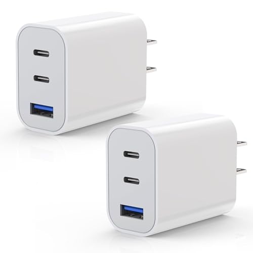 iPhone 17 Charger Block,[2Pack]3-Port Fast USB C Charger Block 35W Charging - color: White-Three Port