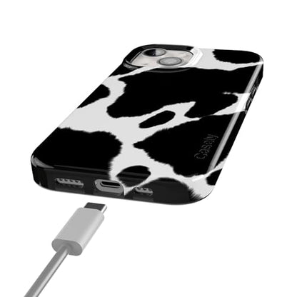 Casely iPhone 15 Plus Case | Current Mood | Cow Print | Compatible with MagSafe | Classic Ultra Slim Design - color: Current MOOd | Cow Print