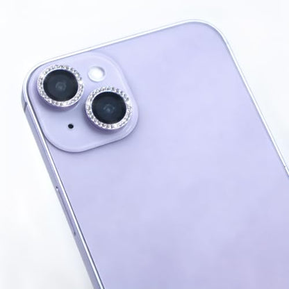 Camera Lens Protector for iPhone 15/15 Plus/14/14 Plus Bling Diamond Metal Ring Rhinestone Tempered Glass Lens Cover Accessories (Purple) - color: Purple