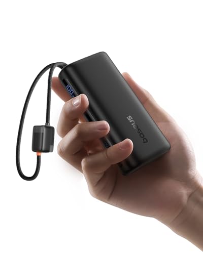 Baseus Mini Power Bank Fast Charging 67W, 10000mAh Small Portable Phone Charger Built-in Dual USB C Braided Cable, Travel Essential Battery Pack for iPhone 17/16/15, iPad, Samsung Galaxy S25/S24 etc.
