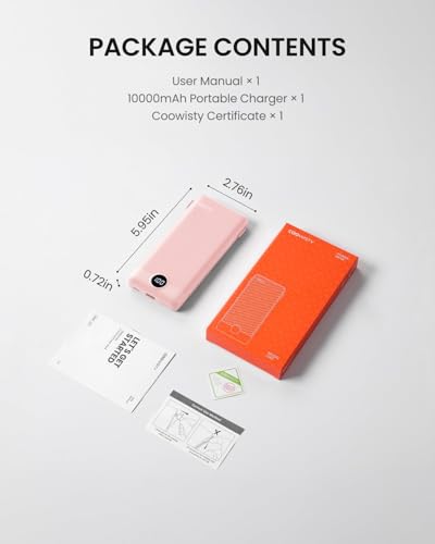 Portable Charger Built-in Cables and Wall Plug, 10000mAh Slim USB C Power Bank, LED Display External Battery Pack Compatible with iPhone/Android & More (Pink) - color: Pink