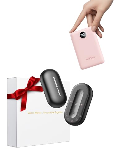 Ultra-Thin Mini Portable Charger 10000mAh & Rechargeable Electric Hand Warmers 2 Packs Gifts Kit