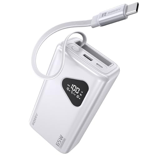 RORRY Laptop Power Bank, 25000mAh 65W Portable Charger Retractable Cables - color: White