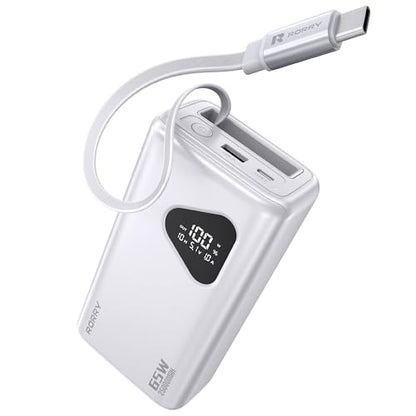 RORRY Laptop Power Bank, 25000mAh 65W Portable Charger Retractable Cables - color: White