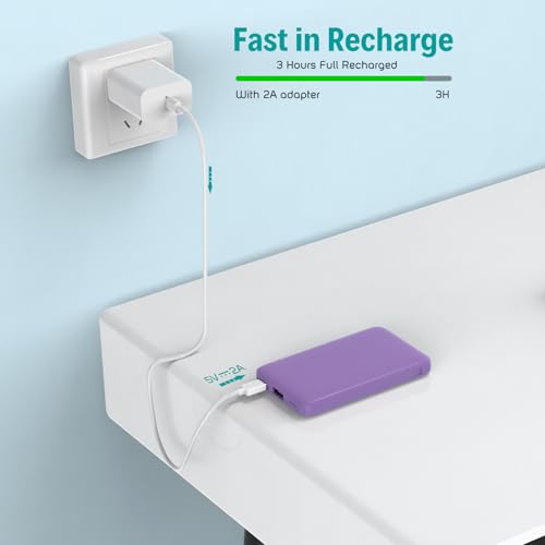 Sethruki Smallest Portable Charger with Built-in Cables 5000mAh,Ultra Slim Power Bank,Mini High Speed External Battery Packs,Lightweight USB C Phone Charger for iPhone Samsung Google Android (Purple) - color: purple
