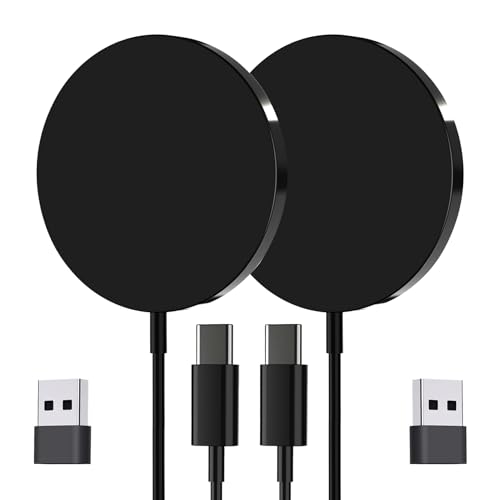 for MagSafe Charger 2 Pack, Magnetic Wireless Charging Pad for iPhone 17/17 Pro/17 Pro Max/Air/16 15 14 13 12 Pro Max Plus mini & AirPods 2 3 Pro, Aluminum Alloy, USB-C/A Ports(Solid Black) - color: Solid Black 2 Pack