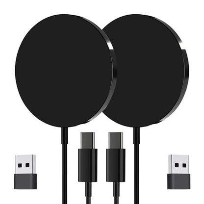 for MagSafe Charger 2 Pack, Magnetic Wireless Charging Pad for iPhone 17/17 Pro/17 Pro Max/Air/16 15 14 13 12 Pro Max Plus mini & AirPods 2 3 Pro, Aluminum Alloy, USB-C/A Ports(Solid Black) - color: Solid Black 2 Pack