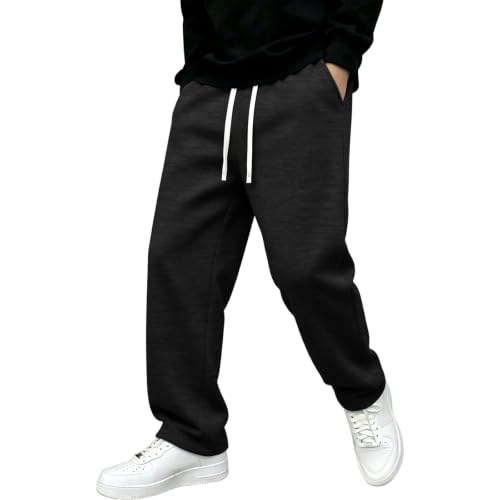 Baggy Sweat Pants for Mens Drawstring Lightweight Sweatpants with Pockets - color: Z002- Black, size: Medium