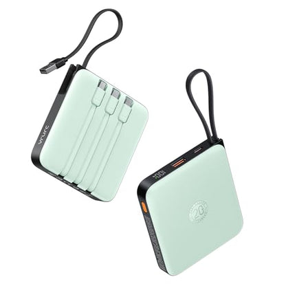 VRURC Portable Power Bank Built-in Cables, 20000mAh 22.5W Fast Charging USB C Battery Pack, Travel Essentials, Phone Charger Battery for iPhone 17/16/15 Series, Samsung Galaxy Series, Green(1 Pack) - color: Green