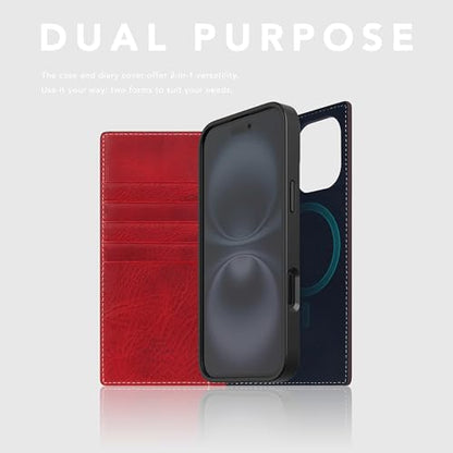 SLG D7 Italian Wax Leather Wallet Case for iPhone 16 - [2-in-1] Handcrafted Detachable Diary Style with Magnetic MagSafe Back Cover, Gift Box Included (Red) - color: [D7 Wax] Red, size: iPhone 16