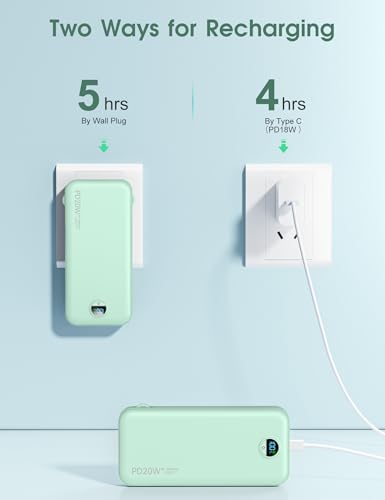 citicr Portable Charger 10000mAh PD20W w/Built-in Cables & Wall Plug Green - color: Green