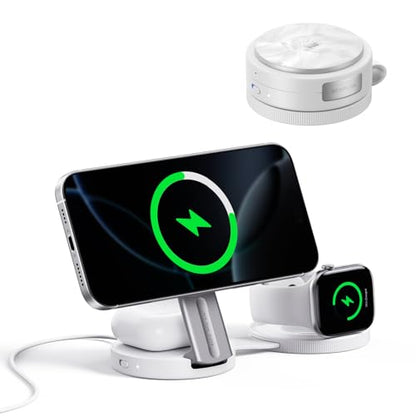 EF ECOFLOW Rapid Mag 3-in-1 Magnetic Wireless Charging Station, Qi2.2 25W Foldable MagSafe Charger Stand for iPhone 17/16/15, Apple Watch & AirPods, Travel-Ready, with 45W Adapter, White - color: White