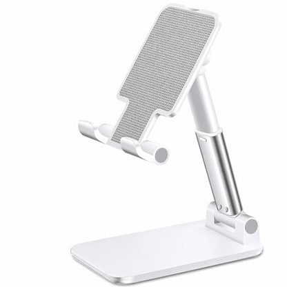 Foldable Desktop Phone Stand, Adjustable Cell Phone Holder for Desk, Non-Slip Silicone Base, Compatible with Tablets and Phones 4-13 Inch (White) - color: White