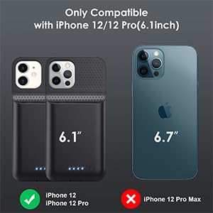 Feob Battery Case for iPhone 12/12 Pro, Upgraded 10800mAh Ultra-Slim Rechargeable Protective Extended Battery Charger Case - Black