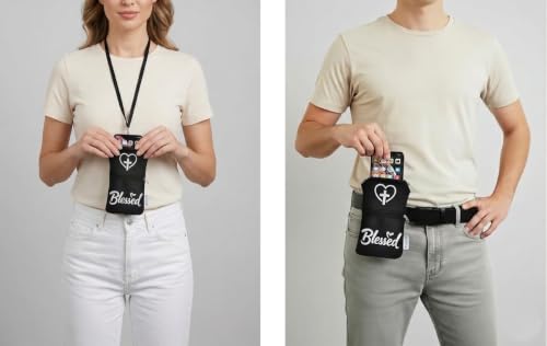 Tainada Dual Zipper Neck Cell Phone Pocket Pouch w/Belt Loop (Blessed) | For Men/Women; Water-resistant neoprene material, shockproof, lightweight, w/carabiner; Compatible with most of smartphones - color: Blessed