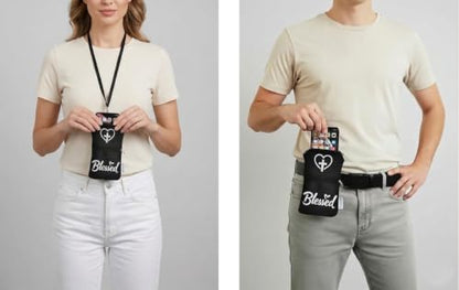Tainada Dual Zipper Neck Cell Phone Pocket Pouch w/Belt Loop (Blessed) | For Men/Women; Water-resistant neoprene material, shockproof, lightweight, w/carabiner; Compatible with most of smartphones - color: Blessed