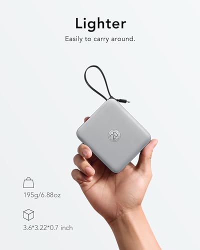 VRURC Portable Charger with Built-in Cables, 10000mAh 22.5W Fast Charging - color: Grey