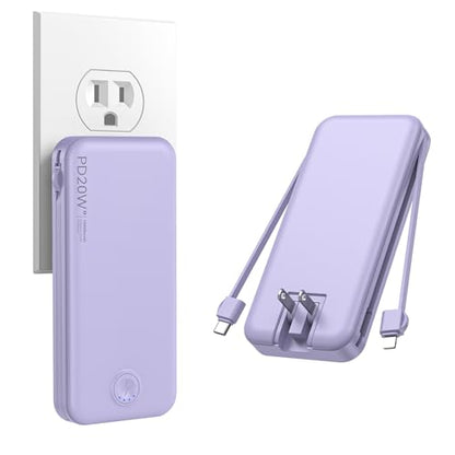 Nusyddy Portable Charger 10000mAh Fast Charging w/Built-in Wall Plug Purp. - color: Violet