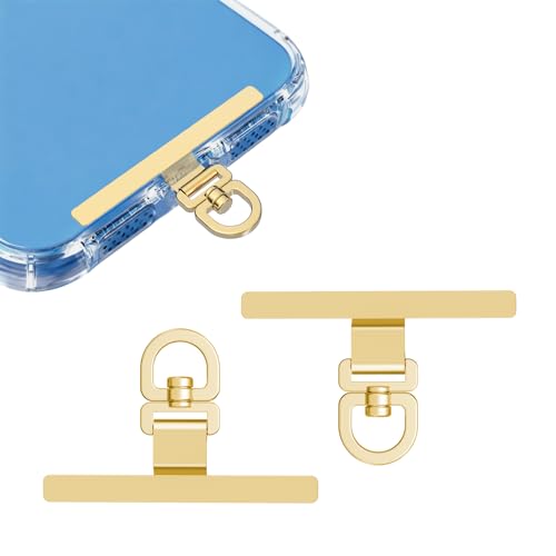 2 Pack Stainless Steel Phone Tether Tabs - Universal Lanyard Patches for phone cases, Phone Lanyard Tab - color: Gold