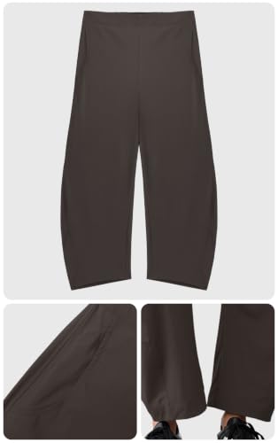 Womens Barrel Travel Pants Elastic Waist Baggy Ankle Pants with Pockets - color: Stretchy-coffee, size: X-Small