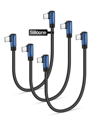 Right Angle Short USB C Cable 1ft, Soft Silicone 60W Fast Charging Cable - color: Black, size: 1 Ft.