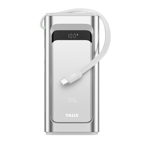 Portable Charger 100W, 10000mAh Power Bank with Built-in USB-C Cable