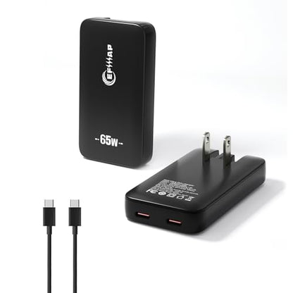 65W Slim USB C Wall Charger, Compact USBC Charger Block with Dual Port - color: Black(Cable)-1PC