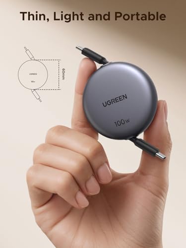 UGREEN 100W Retractable USB C Cable, Fast Charging, Black, 3.3FT - color: Black