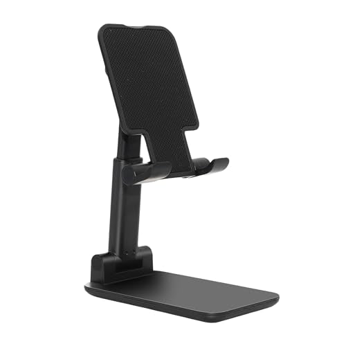 SIMPLYMDRN Foldable Cellphone Stand for Desk, Portable Desktop Cellphone Stand Holder, Height Angle Adjustable Phone Holder Compatible with iPhone 15 14 Pro Max Plus, 13 12 Pro Max Mini, 11, Black