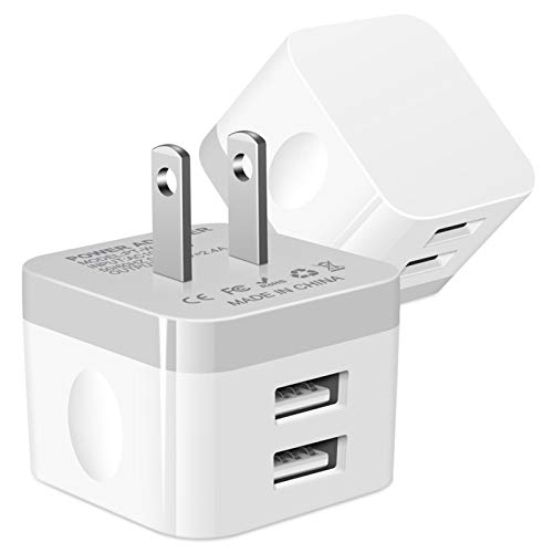 Dual USB Wall Charger, 2.4A Double USB Wall Plug iPhone Fast Charger Block - color: white#