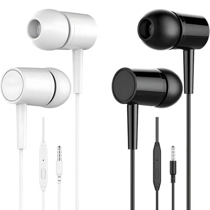 2-Pack Wired Earbuds with Mic and Volume Control, 3.5mm Jack in-Ear Headphones Stereo Sound, Noise-Isolating Earphones for Music, Calls, Gaming & Video Chat,Black & White