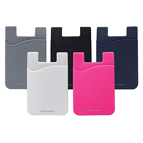 USA Merchant Redesigned Card Holder - Silicone Stick on Cell Phone Wallet with Pocket for Credit Card ID Business Card - iPhone Android & Smartphones (White, Grey, Pink, Black, Navy) - color: White, Grey, Pink, Black, Navy