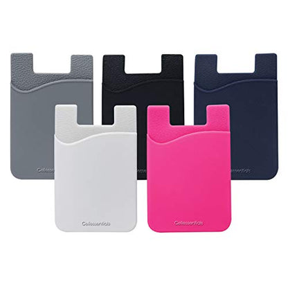USA Merchant Redesigned Card Holder - Silicone Stick on Cell Phone Wallet with Pocket for Credit Card ID Business Card - iPhone Android & Smartphones (White, Grey, Pink, Black, Navy) - color: White, Grey, Pink, Black, Navy