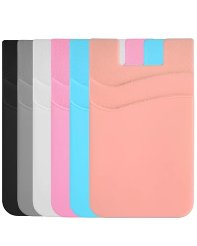 Silicone Card Holder for Phone Case, Stick On Wallet for iPhone - color: Black+Gray+DBlue+LBlue+Pink+RGold