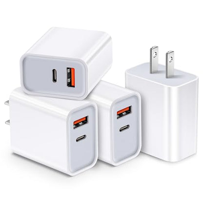 20W USB C Fast Charger 4Pack Dual Port Power Delivery+Fast Charger 3.0 Plug - color: White