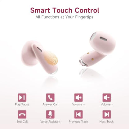 MINISO True Wireless Earbuds with Charging Case, Bluetooth 6.0 Ear Buds - color: Pink