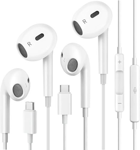 2Pack USB C Headphones Wired USBC Earbuds for iPhone 17 16 15 Pro Max
