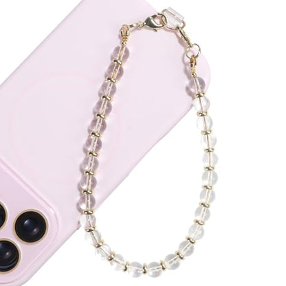 TEAMOLA Natural Stone Phone Charm - Crystal Phone Beaded Wrist Strap - color: Clear