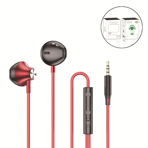 Wired in-Ear Headphones with Microphone, 3.5mm Jack Earphones - color: Red, 3.5mm Round Tip