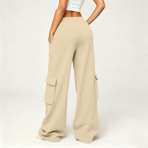 Cargo Sweatpants For Women Baggy Drawstring Waist Hiking Pants Lightweight Y2k Stretch Athletic Joggers With Pockets - color: Beige, size: XX-Large