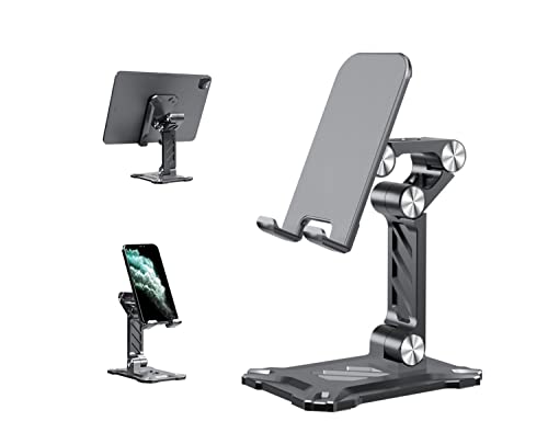 Phone Stand for Desk. Foldable Desktop Mobile Phone Stand with Angle Height Adjustable, Portable Office Cell Phone Holder, Cradle, Dock. Fits All 4.7-13in iPhone/Smartphone/iPad/Tablet. - color: Black