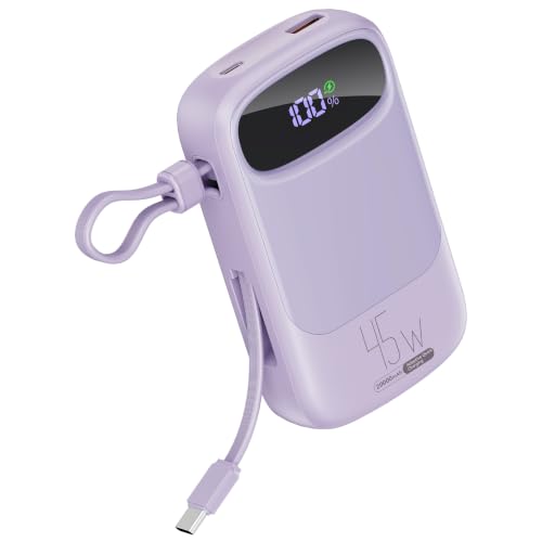 RETMSR Portable Charger 20000mAh 45W USB C Fast Charging, Built-in Cable - color: Taro Purple