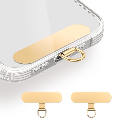 saxsion 360° Rotating Phone Tether Tab & Lanyard Connector, 44lbs Stainless Steel Phone Clip, Universal Swivel Adapter for Straps, No-Adhesive Case Insert - color: D-ring (Champagne Gold*2)