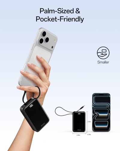 iWALK Portable Charger, 10000mAh 45W PD Power Bank, USB C in&Out Fast Charging Battery Pack with Phone Stand, Travel Essential Powerbank for iPhone 17 16 15 14 13 12 Samsung S25 MacBook etc,Black - color: Black 45W