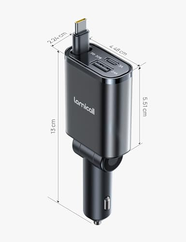 Lamicall Retractable Car Charger USB C 57W Charging for iPhone 18 17 16 Duo - color: Upgrade-Black