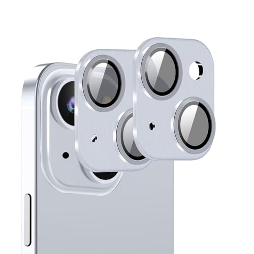 [Silver][2 Pack] Camera Lens Protector for iPhone 15/15 Plus,Ultra HD 9H Tempered Glass Camera Cover screen Metal Ring Case Friendly Scratch Resistant Easy to Install - color: Silver