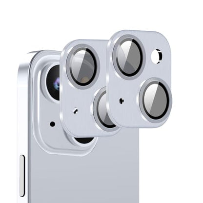 [Silver][2 Pack] Camera Lens Protector for iPhone 15/15 Plus,Ultra HD 9H Tempered Glass Camera Cover screen Metal Ring Case Friendly Scratch Resistant Easy to Install - color: Silver