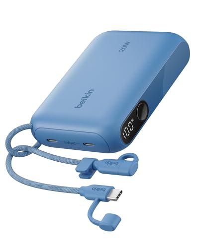 Belkin 10000mAh 20W Slim Power Bank, Digital Display, 2 USB C Ports - color: Blue, style: 10K mAh